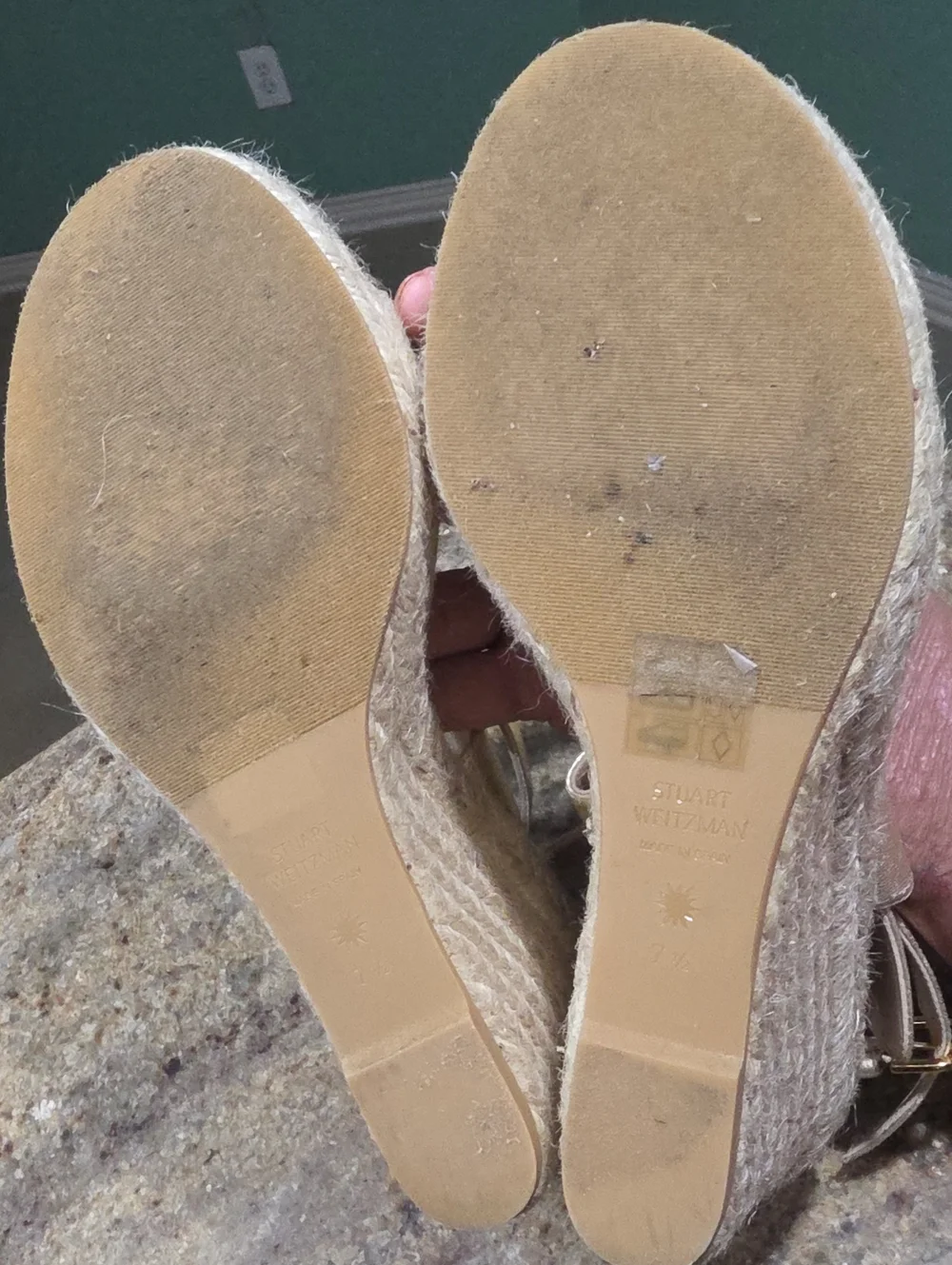 Stuart Weitzman Gold Espadrille Wedge Sandals